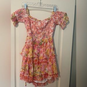 Rococo Sand Nesh Tired Mini Dress Cut out off shoulder orange & yellow XS